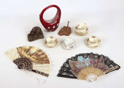 Porcelain Demitasse, Assorted Saucers, Fans