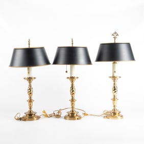 (3) Brass candlestick table lamps