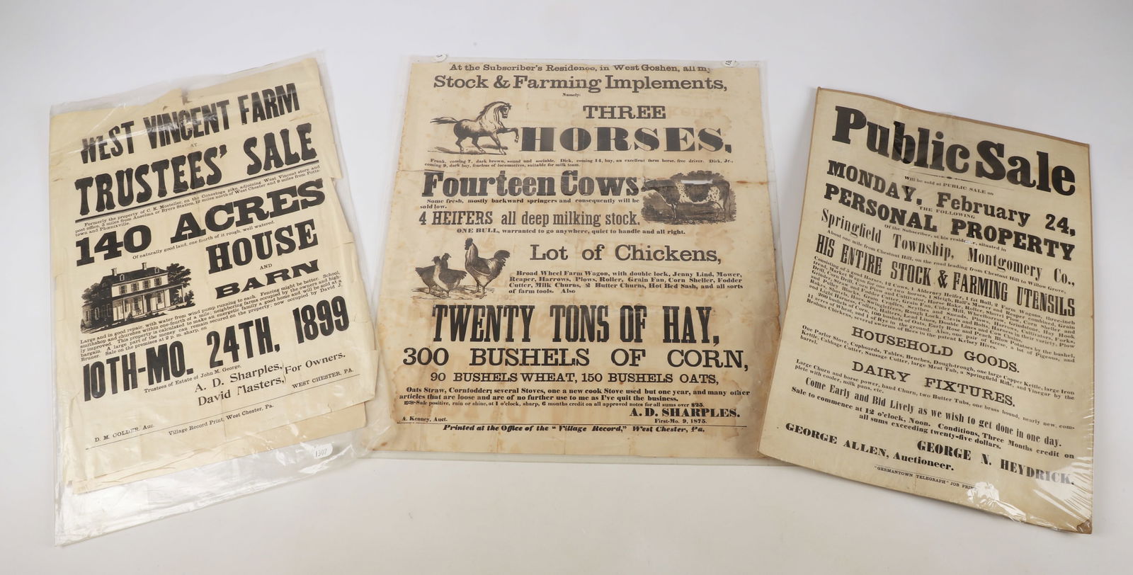 (3) 19th c. public sale posters, farming utensils etc. (1 of 4)
