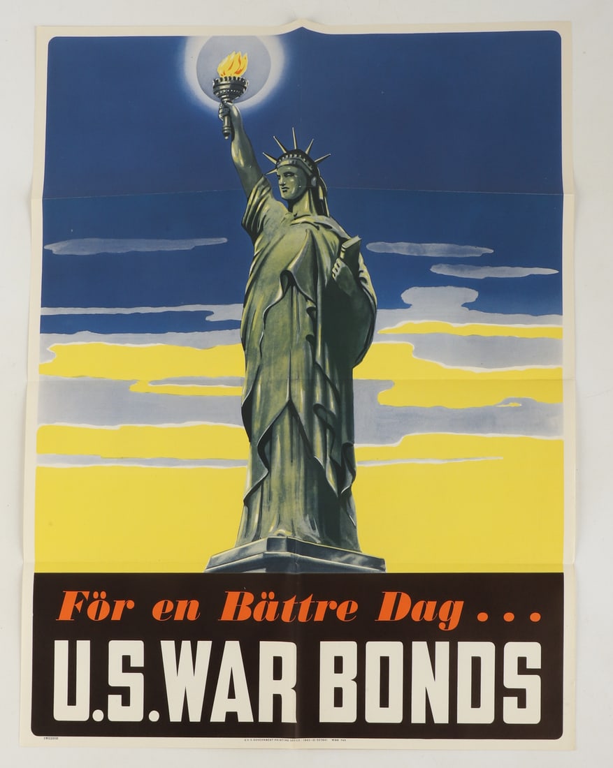 WWII Poster "For a Better Tomorrow" Swedish: WWII Poster"For a Better Tomorrow" Swedish, "For en Battre Dag", original War Bonds poster depicting the Statue of Liberty, original created in several different languages, color lithograph on paper, 