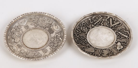 (2) Chinese silver coin dishes
