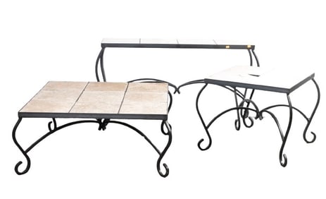 (3) Tile top and iron table set