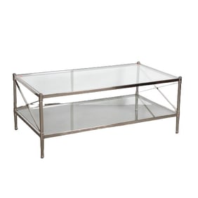 Ethan Allen Directoire style chrome glass top coffee table