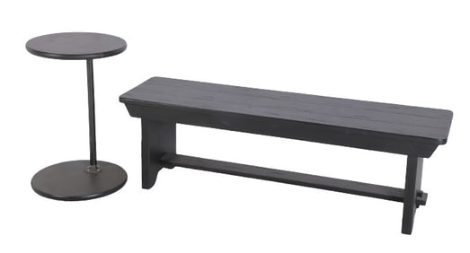 Ebonized bench, Modern ebonized swivel top table