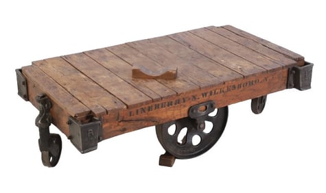 Industrial Design rolling railroad cart coffee table