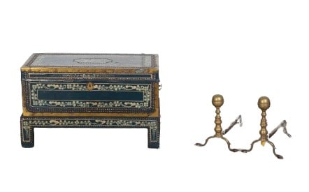 Paint decorated chest on stand