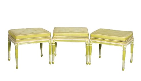 (3) Louis XVI style green and cream painted footstools
