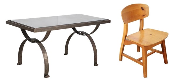 Contemporary glass top coffee table and Habitant Shops Side Chair