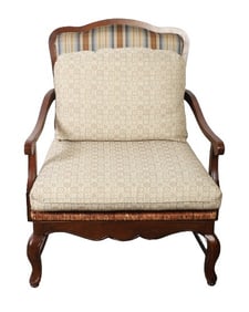 French style upholstered and woven seat oversized open armchair