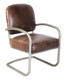 Modern Design chrome and leather open armchair