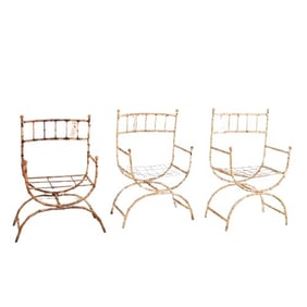 (3) Metal bamboo form cerule chairs