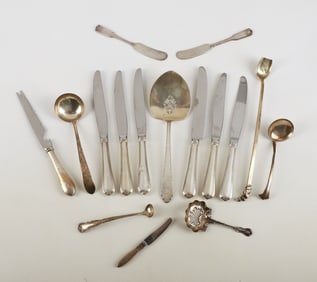 (16) Sterling knives & serving utensils, 14.4 TO