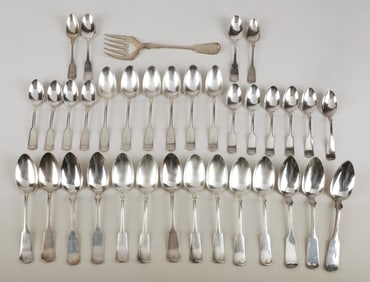 (36) Pieces of silver plate fiddleback flatware