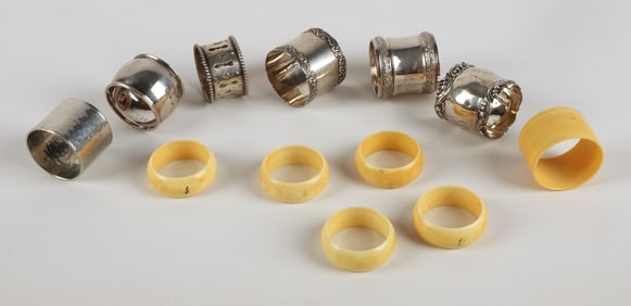 (12) Sterling, silver plate & bakelite napkin rings