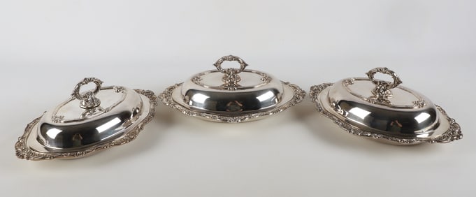 (3) Wallace Baroque silver plate covered vegetables