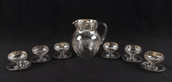 (13) Pieces of silver overlay glass