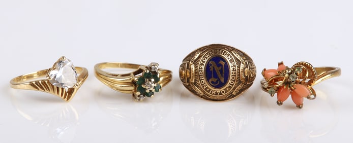 (4) Yellow Gold & Electroplate Rings