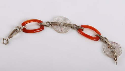 14K White Gold Carnelian and Quartz Bracelet