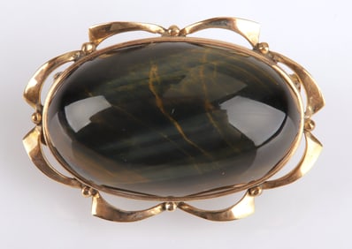 Tigers Eye Cabochon Brooch/Pendant in 9K