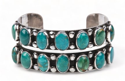 Sterling and turquoise Fred Harvey style cuff