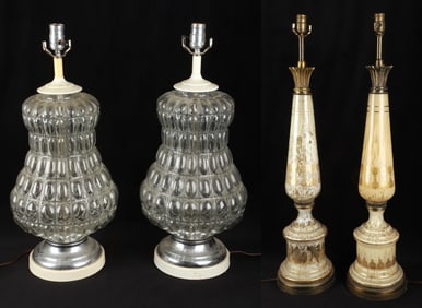 (2) Pairs of Modernist Glass Table Lamps
