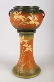Roseville Zephyr Lily Jardiniere & pedestal
