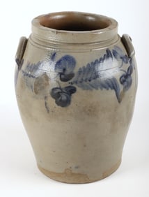 Blue decorated stoneware crock
