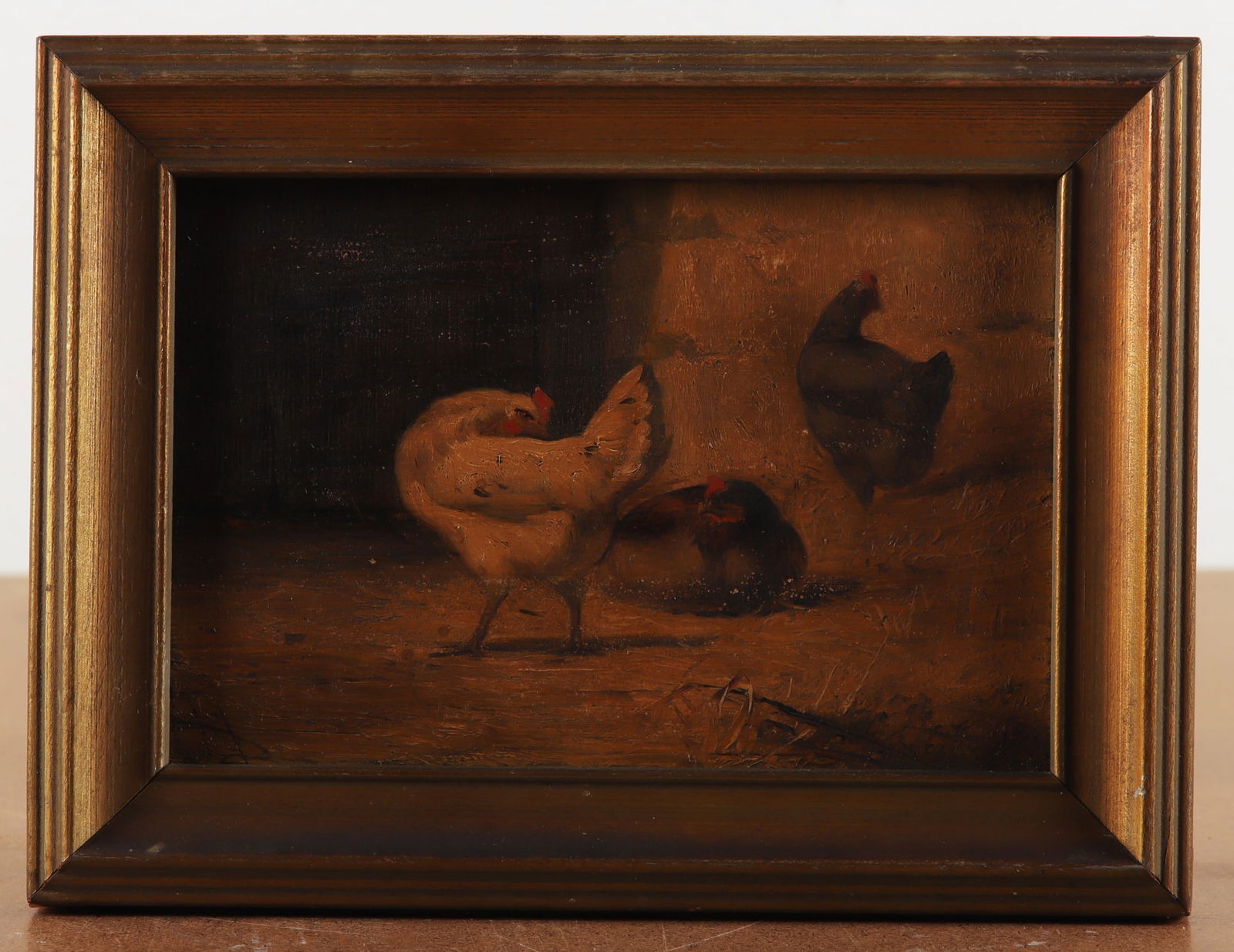 19th C Small Painting of Chickens (1 of 2)