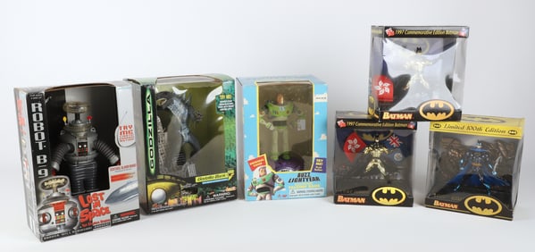 (6) Vintage Toys and Banks Including Godzilla