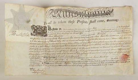 A 1798 Pa. land grant signed by Thomas Mifflin