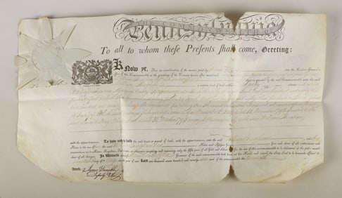 A 1796 Pa. land grant signed by Thomas Mifflin