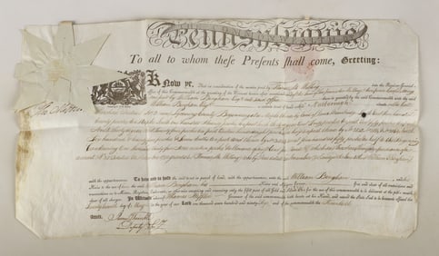 A 1796 Pa. land grant signed by Thomas Mifflin