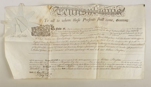 A 1796 Pa. land grant signed by Thomas Mifflin