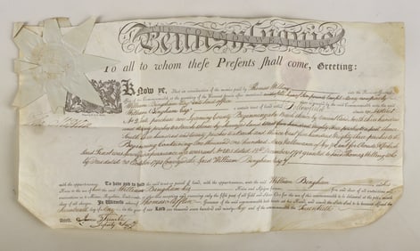 A 1796 Pa. land grant signed by Thomas Mifflin