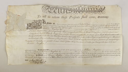A 1796 Pa. land grant signed by Thomas Mifflin