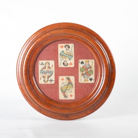 Mahogany Round Framed German Playing Card Suit