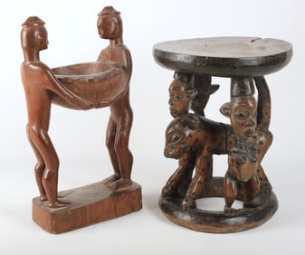 (2) Carved wood African figural items