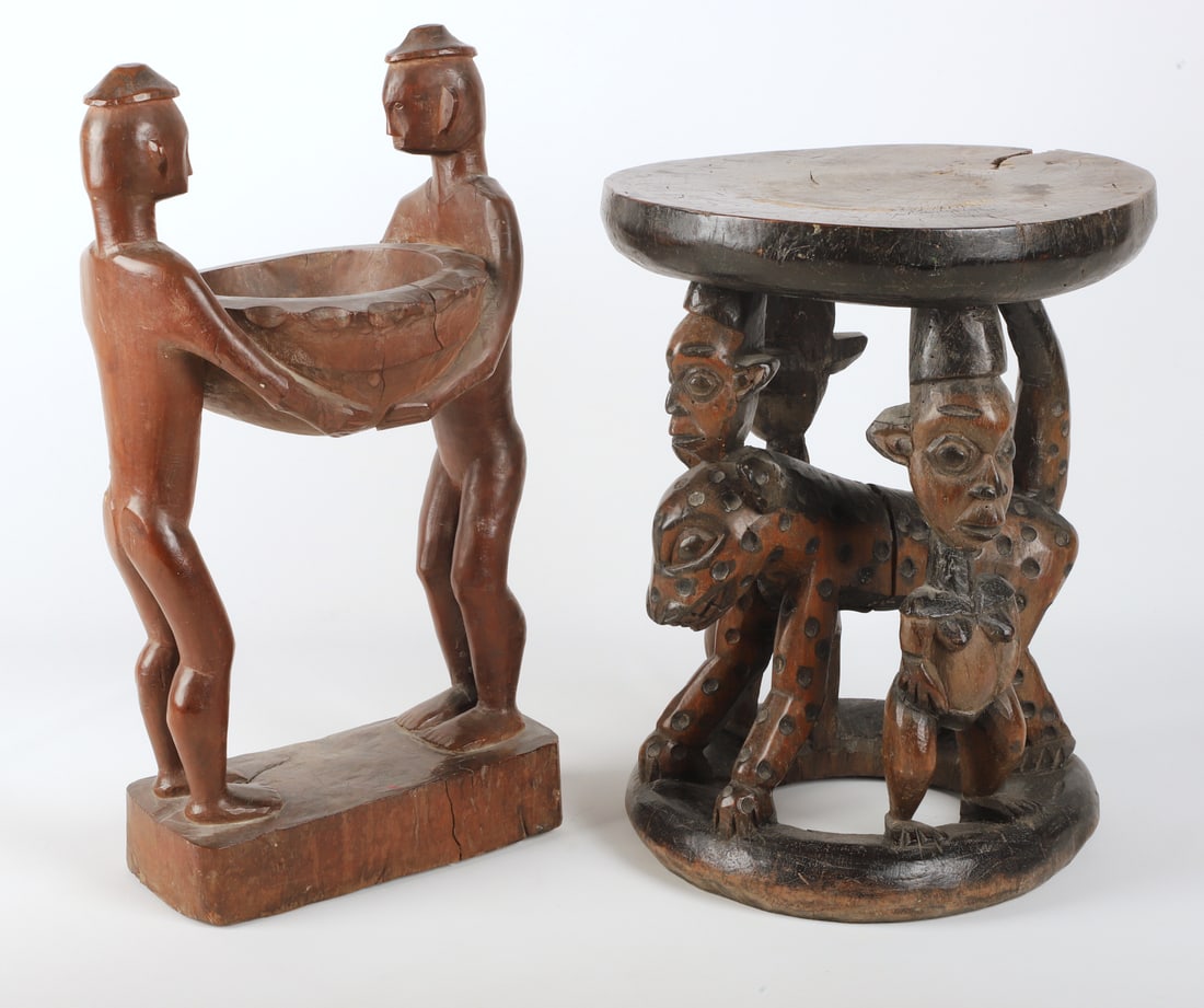 (2) Carved wood African figural items (1 of 12)