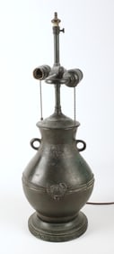 Chinese metal double handled vase table lamp
