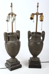 Pair of Art Nouveau amphora form table lamps