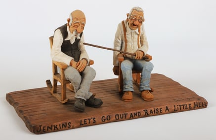 Gene Zesch Two Old Men Raising Hell sculpture