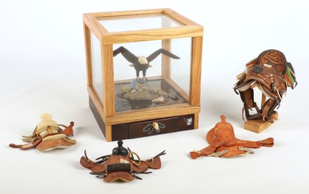 Steven Boyd Sculpture and (4) Miniature Saddles