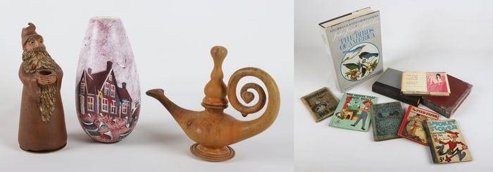 (3) Pieces of pottery & (9) various 20th c. books