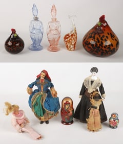 (5) Glass figural items and (6) Dolls