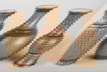 (3) Thai Benjarong porcelain vases