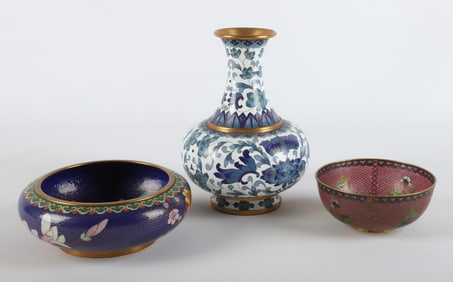 (3) Chinese items, cloisonne & plique a jour