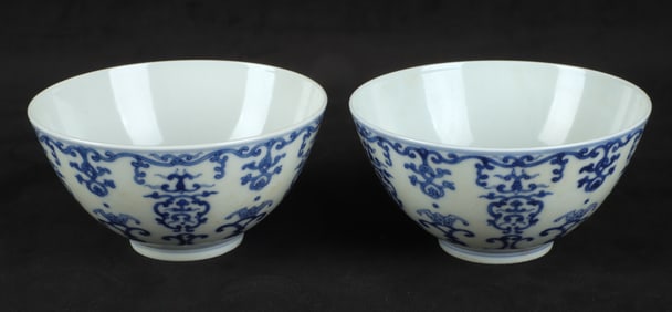 Pair of Chinese blue and white porcelain bowls