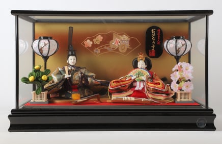 Japanese Hina doll Imperial prince diorama in case