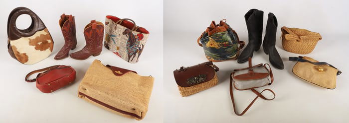 A Collection of Vintage Purses and Cowboy Boots