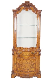 Italian style 1-pc inlaid burled serpentine display cabinet